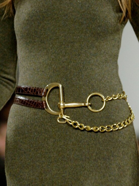 Ralph Lauren Collection Tri-Strap Brown Alligator and Brass Horse Bit Belt M